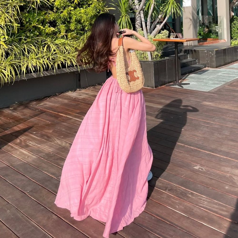 Crinkle Cotton Maxi Dress | Backless Spaghetti Strap